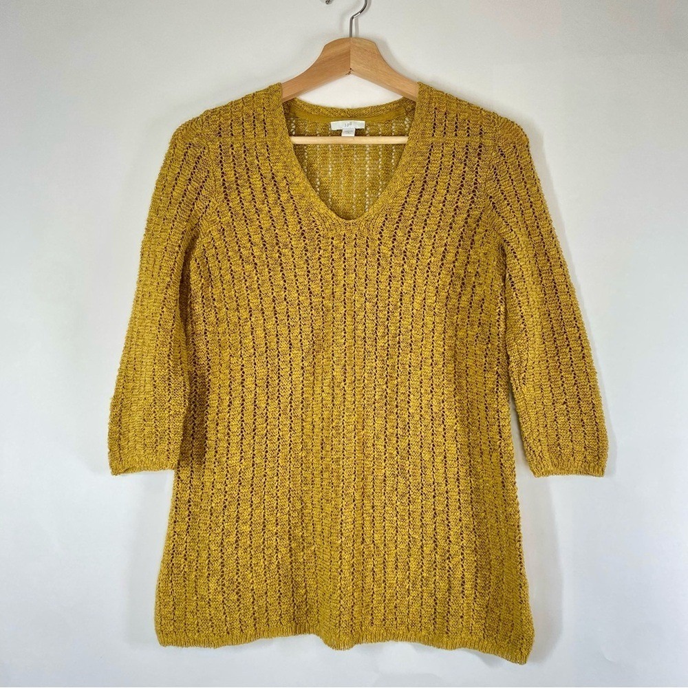 J Jill Womens Cotton Blend Knit Sweater Preppy V Neck Small Petite Coastal